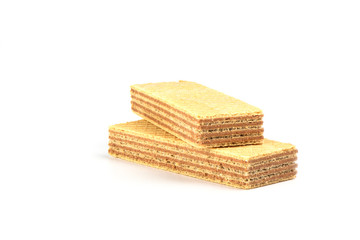 Waffle dessert with peanut butter isolated on white background. Concept sweet dessert