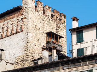 Fototapeta na wymiar top of medieval tower Torre Bruciata in Brescia