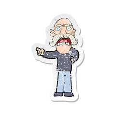 retro distressed sticker of a cartoon angry old man