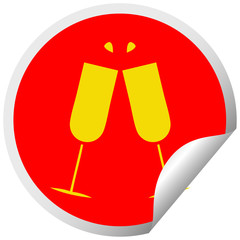 circular peeling sticker cartoon clinking champagne flutes
