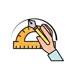 hand with fountain pen protractor graphic design