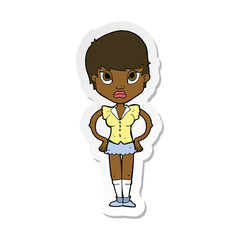 sticker of a cartoon annoyed girl