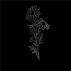 summer elegant flowers one line draw vector illustration