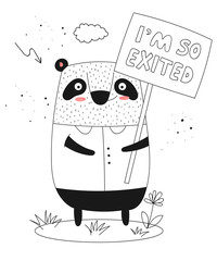 Vector poster with cartoon funny panda with a transparency