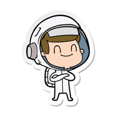 sticker of a happy cartoon astronaut