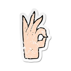 retro distressed sticker of a cartoon okay hand gesture