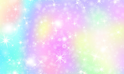 Unicorn rainbow background. Holographic sky