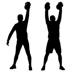 Silhouette muscular man holding kettle bell