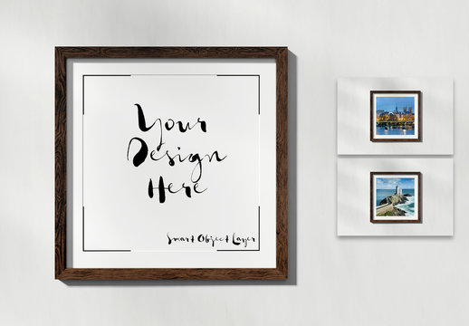 Square Frame on a White Wall Mockup