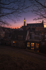 Obraz premium The Burcht van Leiden at night, an old shell keep in Leiden constructed in the 11th century