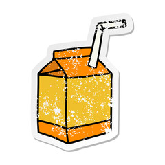 distressed sticker of a quirky hand drawn cartoon quirky hand drawn cartoon of juice