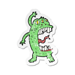 retro distressed sticker of a cartoon crazy monster