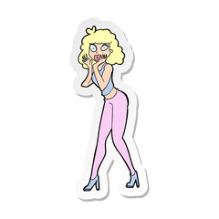 sticker of a cartoon surprised woman
