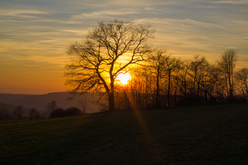 Fototapeta na wymiar Sonnenuntergang am Katzenbuckel Odenwald