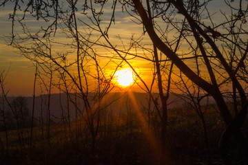 Sonnenuntergang am Katzenbuckel im Odenwald