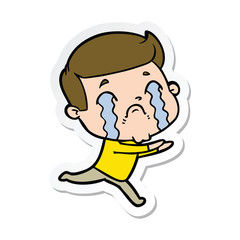 sticker of a cartoon man crying