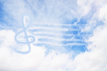 Music violin clef sign or G-clef or treble clef in the sky. Abstract background