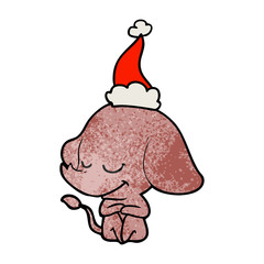 textured cartoon of a smiling elephant wearing santa hat
