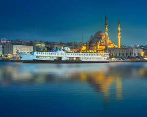 View of public ferry and old district of Istanbul