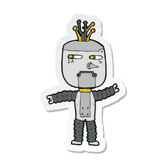sticker of a cartoon waving robot