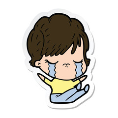sticker of a cartoon woman crying