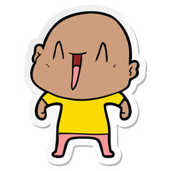 sticker of a happy cartoon bald man