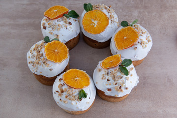 Easter, Easter cake with a complex composition, beautiful scenery, dried fruits