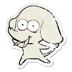 distressed sticker of a happy cartoon elephant
