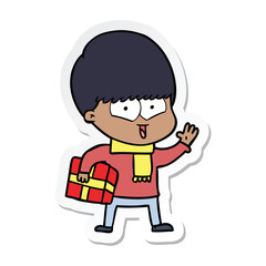 sticker of a cartoon happy boy