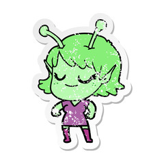 Fototapeta premium distressed sticker of a smiling alien girl cartoon