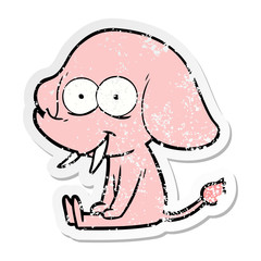 distressed sticker of a happy cartoon elephant