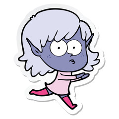 sticker of a cartoon elf girl staring