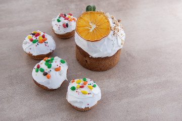 Easter, Easter cake with a complex composition, beautiful scenery, dried fruits