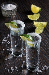   Tequila tall shot glasses  with lime