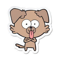 sticker of a cartoon dog with tongue sticking out