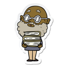 sticker of a cartoon curious man with beard and glasses