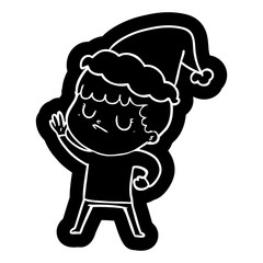 cartoon icon of a grumpy boy wearing santa hat