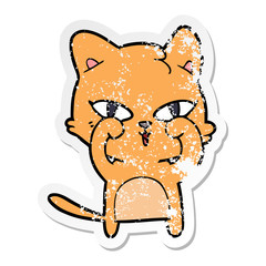 distressed sticker of a cartoon cat rubbing eyes