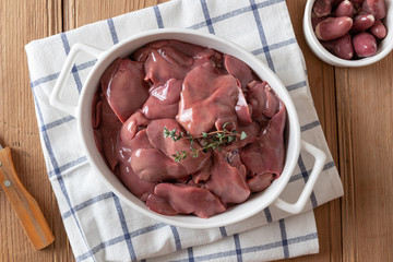 Fresh raw chicken livers and hearts
