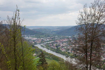 Blick auf Neckargemünd mit Dilsberg von oben