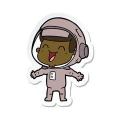 sticker of a happy cartoon astronaut