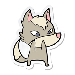sticker of a shy cartoon wolf
