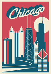 Chicago Illinois skyline postcard