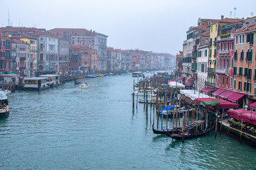 Fototapeta na wymiar Venice / Italy 19 february 2019 :view of the Canal in Venice from Rialto bridge