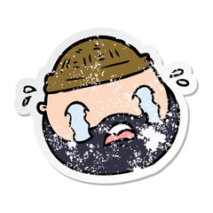 distressed sticker of a cartoon male face with beard