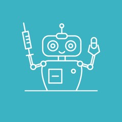 Obraz premium Robot doctor with a syringe and pill