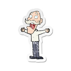 retro distressed sticker of a cartoon stressed old man