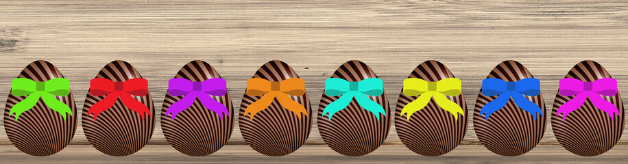 The tradition of chocolate eggs at Easter with ribbon