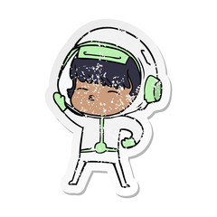 distressed sticker of a cartoon astronaut
