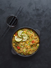 Northern style vegan Thai coconut soup. Top view.